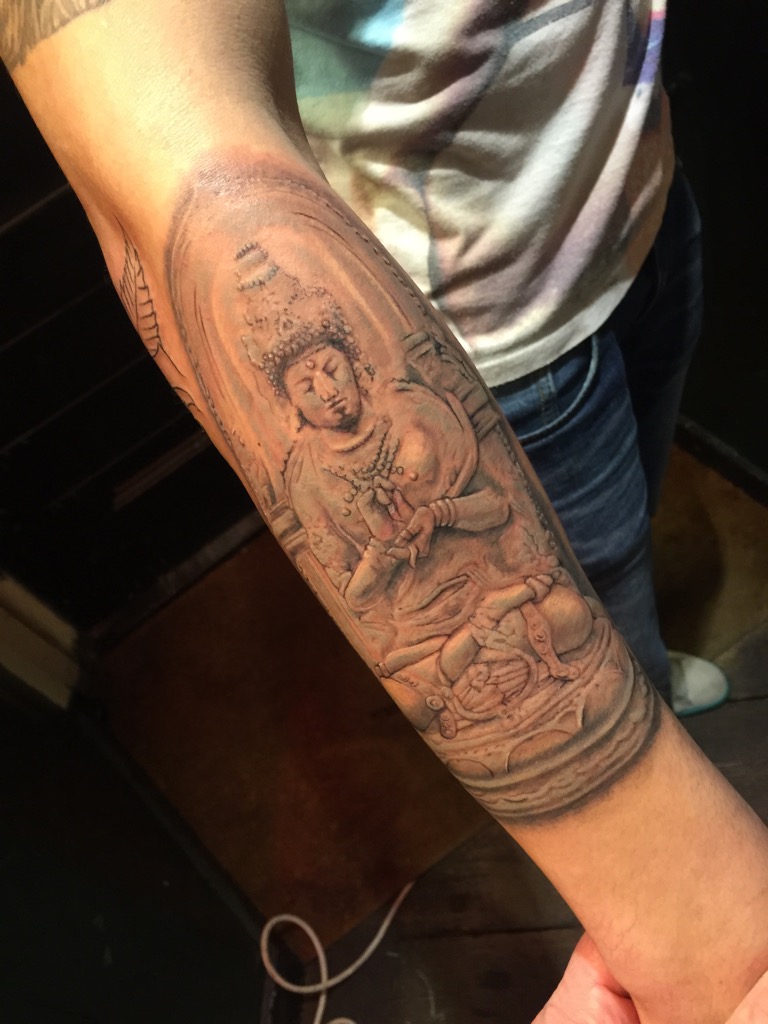 Relistic tattoo Buddha Lester walls and skin amsterdam